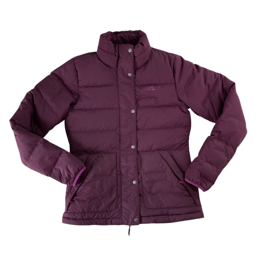 Marmot Down Puffer Jacket 700 Fill Zip and Snap Front Purple Burgundy (Size‎ XS)